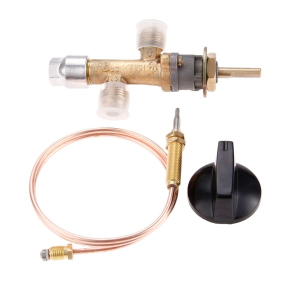 Low Pressure LPG Propane Gas Fireplace Fire Pit Flame Failure Safety Control Valve Kit, with Thermocouple Knob Switch with 5/8''-18UNF Flare Inlet & Outlet Replacement for Gas Grill Heater Fire Pit