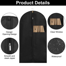 Pack of 5 Jersey Bag, 40 Inch Suit Bags for Men, Black Garment Bags with Zipper and Clear Window, Breathable Suit Dust Cover Garment Bag for Hanging Clothes, Suit Bags for Closet Storage and Travel
