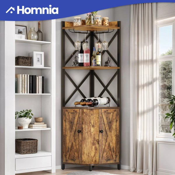 Homnia Corner Home Bar Cabinet Wooden Wine Rack Display Storage