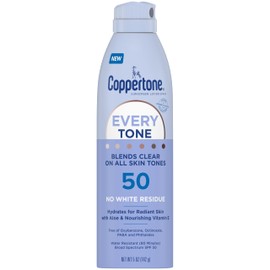 Coppertone Every Tone Sunscreen Spray SPF 50, Lightweight, Blends in Clear Sunscreen for All Skin Tones, Formulated with Nourishing Vitamin E, 5 Oz Bottle