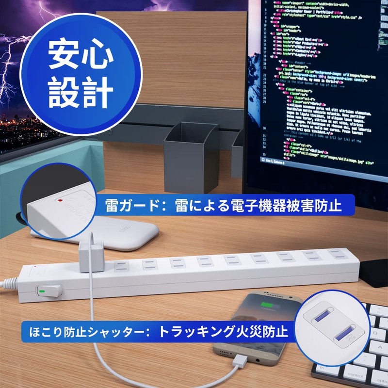 SAYBOUR Power Strip, Strong Magnets, 10 Magnets, Extension Cord, Bulk