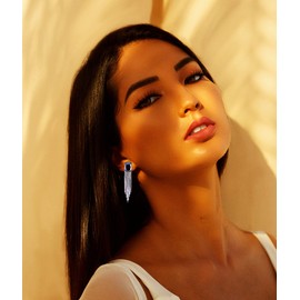 BiBeary Tassel Pendant Earrings Women's Earrings Bohemian Long Party Square Austrian Crystal 925 Sterling Silver Stud Prom, Crystal