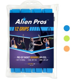 Alien Pros Tennis Racket Grip Tape (12 Grips) – Precut and Dry Feel Tennis Grip – Tennis Overgrip Grip Tape Tennis Racket – Wrap Your Racquet for High Performance (12 Grips, Sky Blue)