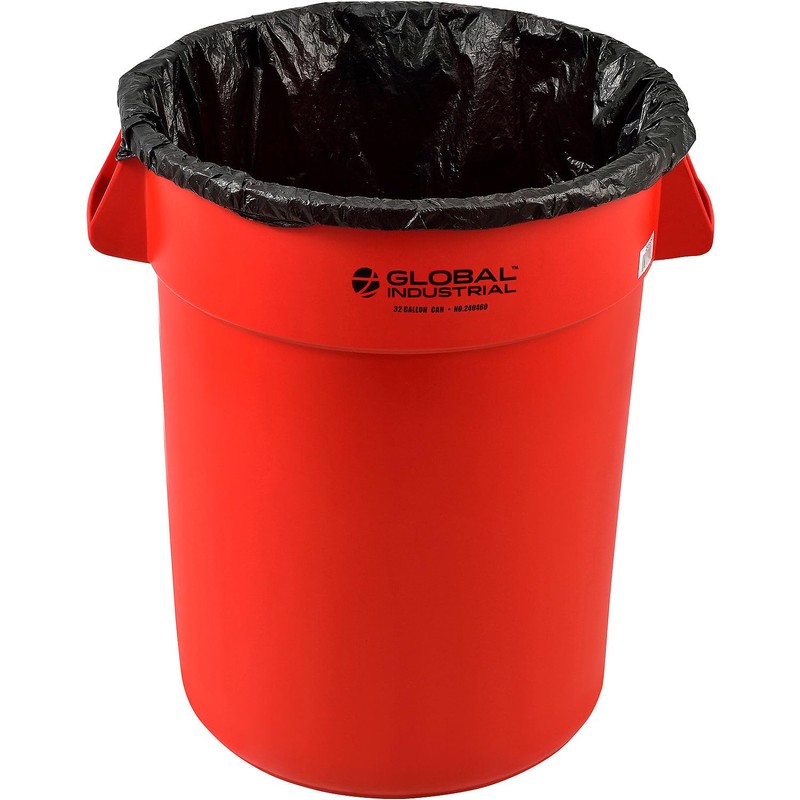Global Industrial Commercial Round Trash Can, 32 Gallon Capacity, Plastic