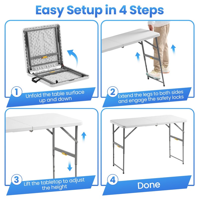4 Foot Foldable Table with Built in Handle & Steel