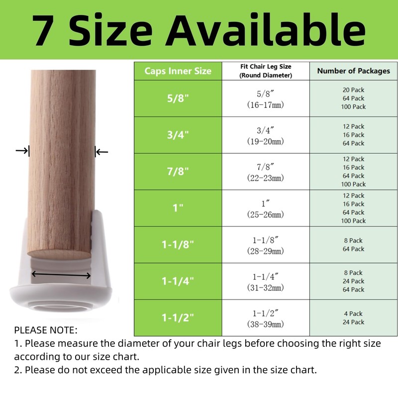 3/4" Chair Leg Tips Caps, Non-Slip Rubber Leg Tips, Stool
