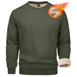 MAGCOMSEN Winter Sweatshirts For Men Crewneck Tops Thick Cotton Sweatshirts Sherpa Sweatshirt Fleece Lining Casual Warm Sweatshirts Bomber Sweatshirts Pullover Army Green