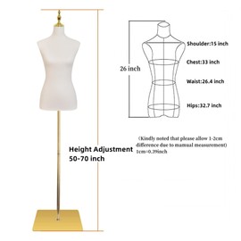 EaseHome Dress Form Mannequin, 50”-70” Height Adjustable Female Beige Leather Manikin Torso,Model Display Body Stand with Detachable Metal Bracket and Rectangular Base