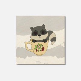 Unbranded Baby Raccoon In A Cup Animal 4'' X 4'' Square Wooden Coaster