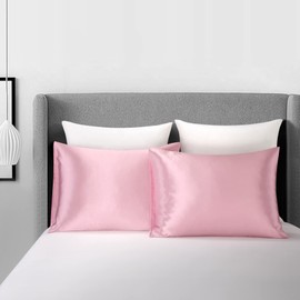 Juwenin Silk Pillowcases Queen Standard for Face Beauty Hair Health Facial Care Prevent Wrinkles Hidden Zipper Set of 2 (Pink)