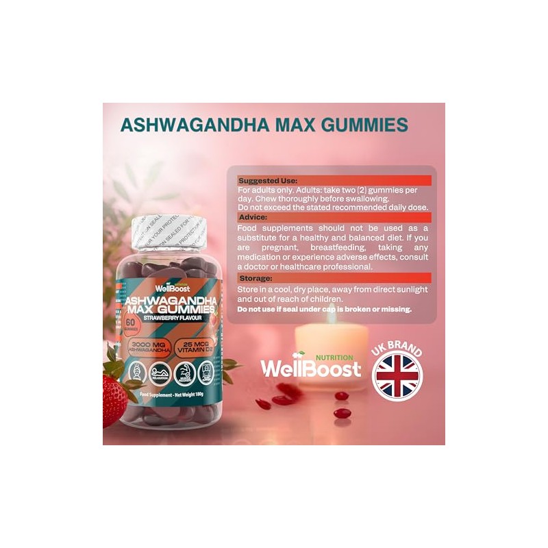 WellBoost Ashwagandha Max Gummies – 3000mg Ashwagandha & 250mcg Vitamin