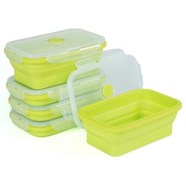 TZCOBLI Set of 4 Foldable Silicone Food Storage Containers,Kitchen Leftovers Box, Lunch Box, and Fruit Box. The Foldable Design Saves Space.BPA Free, Microwave, Dishwasher Safe (green, 27OZ)