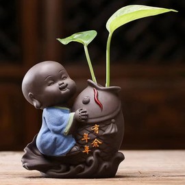 Creative simple ceramic no phase buddha figure monk hydroponic flower arrangement device home office desktop small ornaments (红色)
