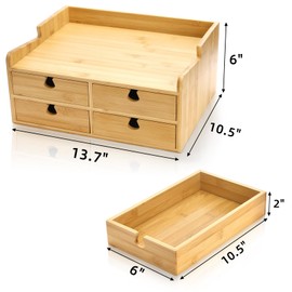 Eorbow Bamboo Desk Organizer with Drawers, Small 3 Tier Desktop Drawers for Countertop, Mini Tabletop Storage Containers with Anti-scratch Pads for Home Office Supplies Makeup, No Assembly Required