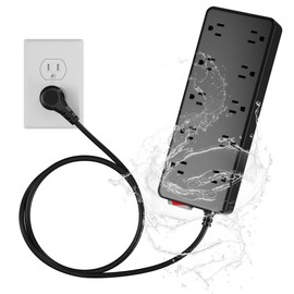 Outdoor Power Strip 6 Ft, IPX6 Waterproof Surge Protector 10 Widely Spaced AC Outlets Extension Cord, 45° Flat Plug, Wall Mountable, 14 Gauge 125V for Garden Patio Camping Christmas Lights-ETL