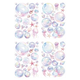 4 Sheets Bubble Wall Decals, Colorful Bubble Wall Cutouts Decal Ocean Decor Sticker Ideal Background Decorations for Bathroom Birthday Under The Sea Mermaid Theme Party(Style 1)