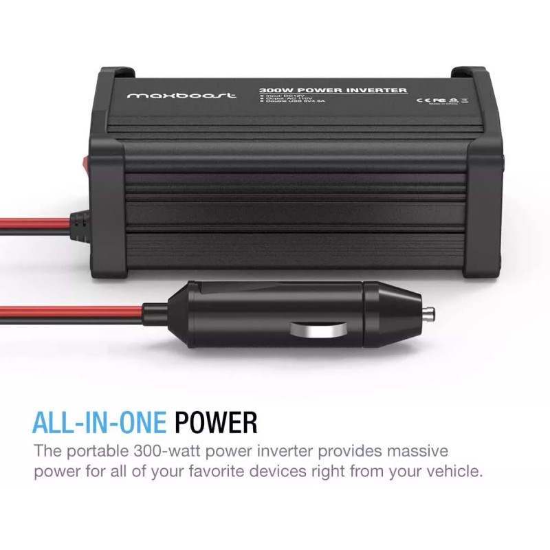 Maxboost 300W Power Inverter [2Pcs] Dual 110V AC Outlet/Dual 24W