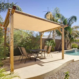 Eden's Decor Square 14' x 14' Beige Sun Shade Sail Canopy UV Block for Backyard Porch Pergola Lawn Garden Carport