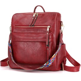 ZOCILOR Women's Fashion Backpack Purse Multipurpose Design Convertible Satchel Handbags and Shoulder Bag PU Leather Travel bag (Red)