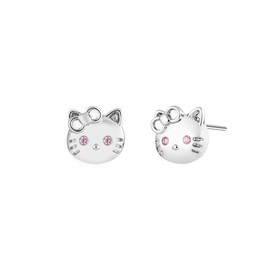 2D Kitty Cat Stud Earrings Jewelry with 925 Sterling Silver Back Posts
