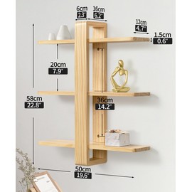 SUMGAR Floating Shelves for Wall Wood Mounted Shelving Unit All Pine Natural Wooden 3 Tier Large Shelf for Bedroom Living Room Office Bathroom Home Decoration Storage Plant Photo Display Modern 20in