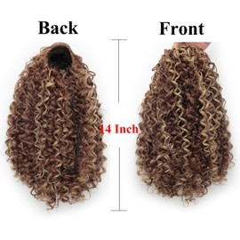 XSASLYET 14 Inch Drawstring Ponytail Extension for Black Women, Curly Long Hair Ponytail, Natural Black Pony Tails Hair Extensions with Secure Fit for Easy Daily Wear(12H24)