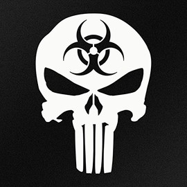 Punisher Skull BioHazard Decal Vinyl Sticker|Cars Trucks Vans Walls Laptop| WHITE |5.5 x 4 in|CCI624