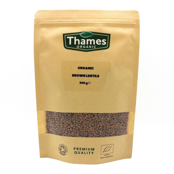 Organic Brown Lentils 500g - High Fibre, High Protein, No Additives, No Preservatives, Raw, Vegan, GMO-Free - Perfect for Soups, Salads, and Curries - Nutritious and Flavorful - Thames Organic
