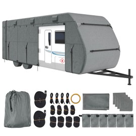 VEVOR Travel Trailer Cover, 28-31 ft RV Cover, Top 300D Oxford Fabric Camper Cover, Waterproof, Windproof and Rip-Stop Class A RV Cover, with Storage Bag, Repair Patches, Straps and Tire Covers