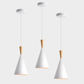 KCO Lighting Farmhouse Cone Pendant Light 3 Pack White Modern Barn Ceiling Pendant Lighting Fixture 1-Light Mini Vintage Pendant Lights Kitchen Island Dining Room Lighting