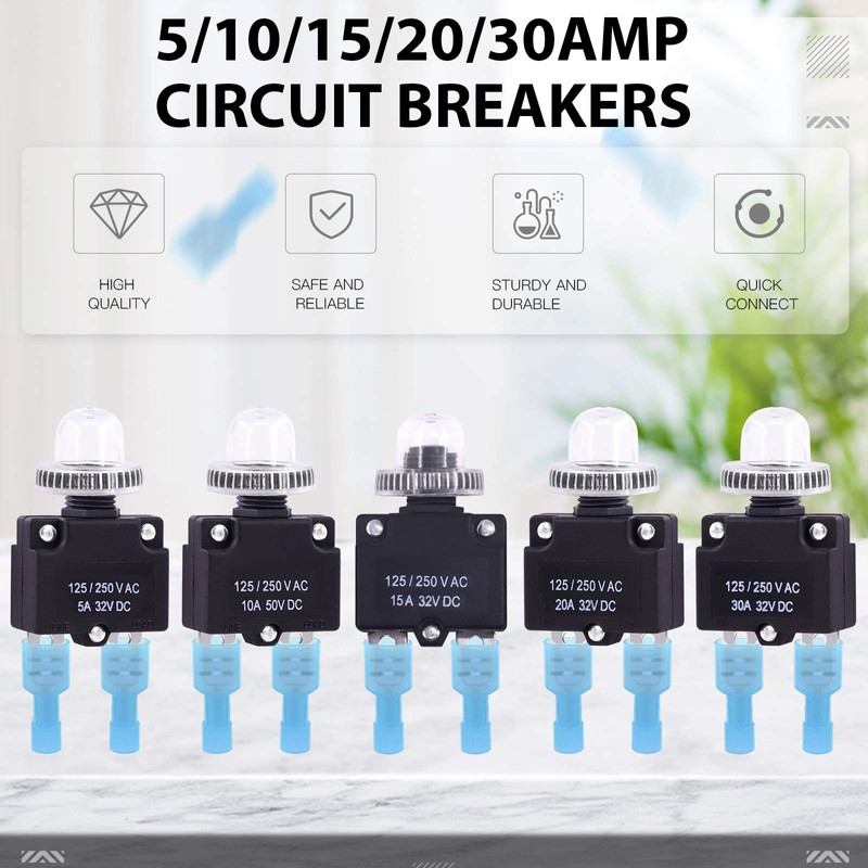 Rustark 30 Pcs DC Push Button Reset Circuit Breaker Assorted