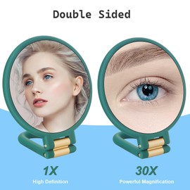 Sifolo Sifolo 30x Magnifying Mirror, Travel Hand Mirrors with Handle - Double Side Handheld Mirror with 1X 30X Magnification & Adjustable Handle/Stand, Hand Held Foldable Travel Mirror for Makeup(Army Green)
