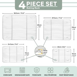Herogo Cooling Rack Set of 4, Stainless Steel Cooking Baking Rack, Fit Various Size Cookies Sheets, Rectangular Rack for Cooling Grilling Roasting, Rust Free & Dishwasher Safe