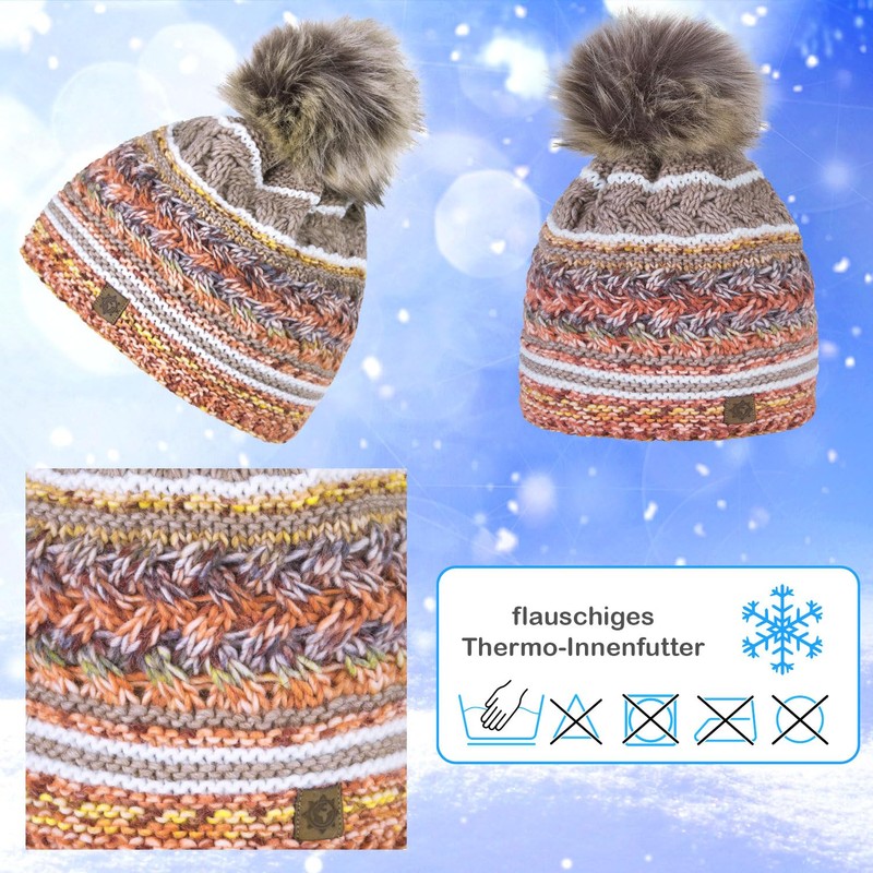 Compagno Winter Hat Women's Knitted Hat Women's Bobble Hat Multicoloured