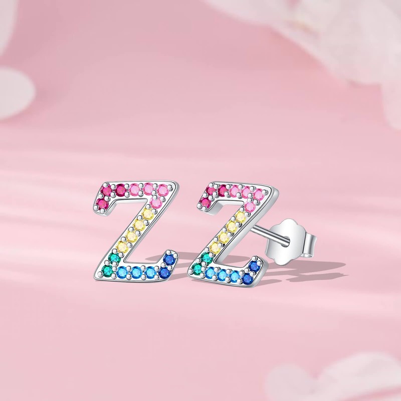 LUXILLA Initial Stud Earrings for Women 925 Sterling Silver Cubic