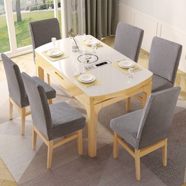 LLZRBHD 4 Pcs Chair Covers, Waterproof Elastic Material Durable Washable and Removable for Wedding Reception, Meeting, Celebration, Family Dining Room and More(Light Gray)