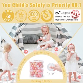 GOGOSO Durable and Crush-Proof Play Pastel Balls - 100 Soft Plastic Balls for Ball Pit, Playpen, and Playhouse Red Pink White Beige