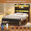 BTHFST Twin Bed Frames with Headboard & Charging Station, LED