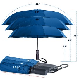 MRTLLOA 49/54/62 Inch Large Folding Golf Umbrella, Oversize Double Canopy Vented 10 Ribs Windproof Compact Travel Umbrellas for Rain(49 Inch, Navy Blue)