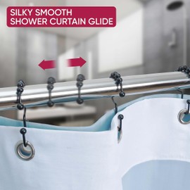 Shower Curtain Hooks Rust Proof (Set of 12) - Stainless Steel Shower Curtain Rings - Anti Slip Roller Balls for Easy Glide (Double Anchor Hooks, Matte Black)