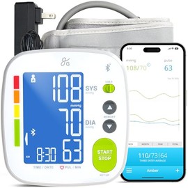 Greater Goods Bluetooth Smart Blood Pressure Monitor for Home Use – Automatic Digital Upper Arm BP Machine with 8.7”–16.5” Cuff, iOS & Android App Compatible, Large Backlit Display