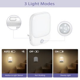 OQIMAX Plug in Night Light, 2 PCS Night Lights Plug in Walls with 5 Levels Brightness Adjustable, 3 Lighting Modes, Eye-Friendly Warm White Motion Sensor Night Light, for Bedroom, Hallway, Stairs