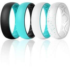 ThunderFit Silicone Wedding Bands for Women, Breathable 2 Layers 5.5mm Wide 1.5mm Thick - 1/4/8/10 Variety Multipack ((Size 6.5-7 (17.3mm))