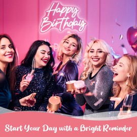 Happy Birthday Neon Sign For Backdrop Large Happy Birthday Light Up Sign White Led Sign For Home Company Birthday Party, 21.65"*14.96" BD04