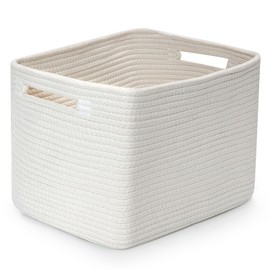VCBXNZM Shelf Woven Storage Basket, Closet Rope Baskets For Organizing, 15 x 10 x 9” Square Bins with Handles, White 1 Pack