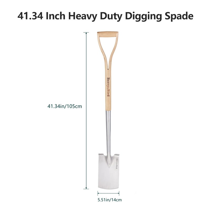Berry&Bird Garden Digging Spade, 41" Stainless Steel Square Border Spade,