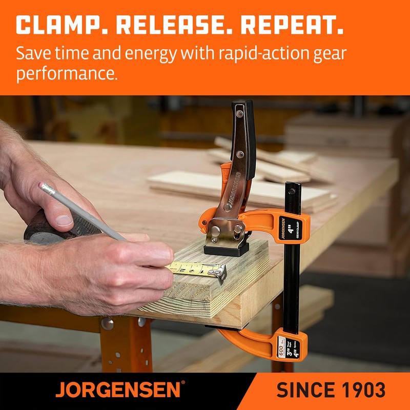 Jorgensen 4-inch Bar Clamp Set, Ratcheting Bar Clamp for Woodworking,
