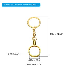 PATIKIL AA Coin Holder Keychain, 25mm Round Medallion Holder with Metal Key Ring for Coins AA Medallion, Golden