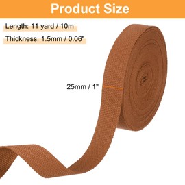 HARFINGTON Cotton Webbing 1 Inch 11 Yard Polyester Cotton Weave Webbing Strap Twill Tape Ribbon for Arts and Crafts Webbing Tote Bag Handles Cloth Belt Making Outdoor Supplies, Brown