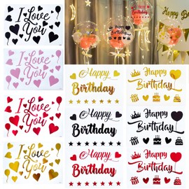 Happy Birthday Stickers for Balloons I Love You Bobo Stickers 10 PCS Mixed Color DIY Letter Decals Glass Paster Celebration Birthday Decoration Party Supplies
